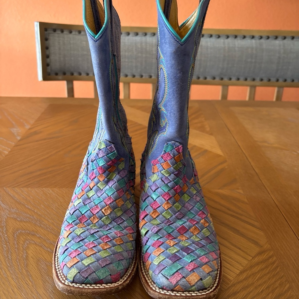 Macie Bean Multi-Color Woven Leather Heeled Boots